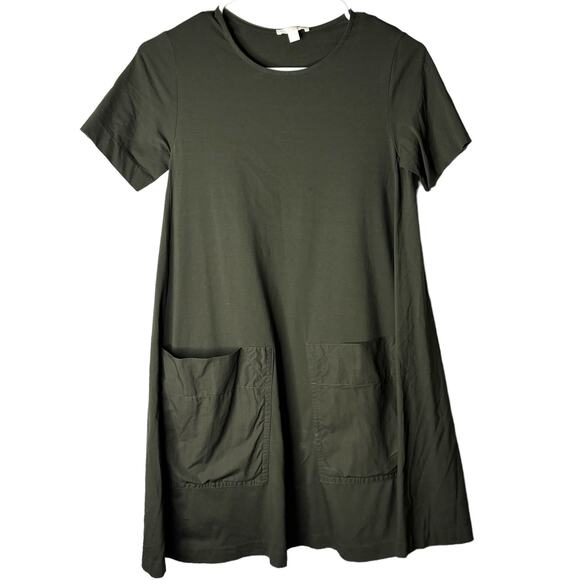 COS A-Line Knee Length Dress Size 0 Olive Lagenlook Minimalist Pockets Utility - Picture 1 of 8